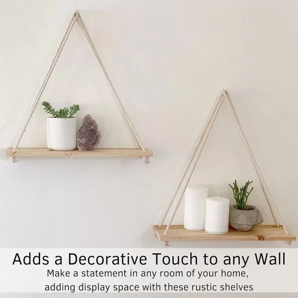 Hanging Shelves for Wall Set of 2 w Hooks Floating Shelves Macrame Rope Triangle Shelf Natural Light Reclaimed Wood Farmhouse Rustic Modern Plant Aesthetic Boho Dorm Living Room Bedroom Decor