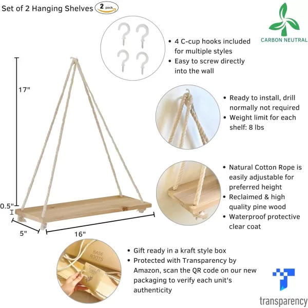 Hanging Shelves for Wall Set of 2 w Hooks Floating Shelves Macrame Rope Triangle Shelf Natural Light Reclaimed Wood Farmhouse Rustic Modern Plant Aesthetic Boho Dorm Living Room Bedroom Decor