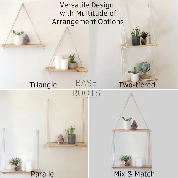 Hanging Shelves for Wall Set of 2 w Hooks Floating Shelves Macrame Rope Triangle Shelf Natural Light Reclaimed Wood Farmhouse Rustic Modern Plant Aesthetic Boho Dorm Living Room Bedroom Decor