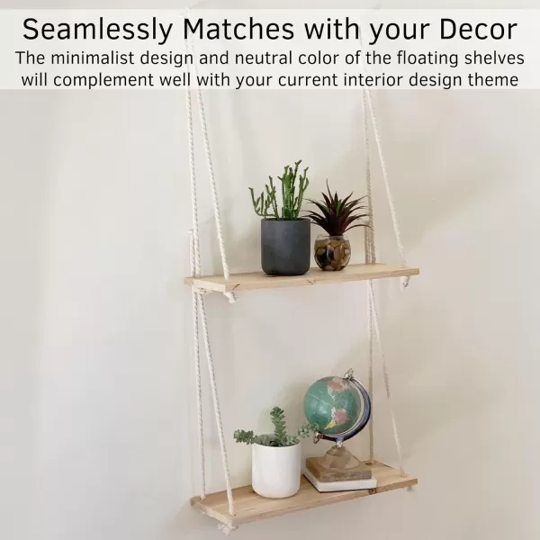 Hanging Shelves for Wall Set of 2 w Hooks Floating Shelves Macrame Rope Triangle Shelf Natural Light Reclaimed Wood Farmhouse Rustic Modern Plant Aesthetic Boho Dorm Living Room Bedroom Decor
