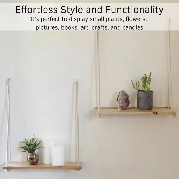 Hanging Shelves for Wall Set of 2 w Hooks Floating Shelves Macrame Rope Triangle Shelf Natural Light Reclaimed Wood Farmhouse Rustic Modern Plant Aesthetic Boho Dorm Living Room Bedroom Decor