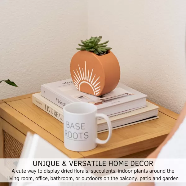 Sun Decor Vase Handmade Design Terracotta Speckled Ceramic Planter w Drainage Hole Minimalist Modern Cute Vintage Aesthetic Small Flower Vases Centerpieces Unique Indoor Plant Pot Boho Chic RusticSun Vase Speckled Terracotta