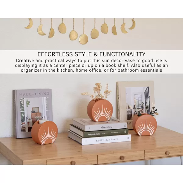 Sun Decor Vase Handmade Design Terracotta Speckled Ceramic Planter w Drainage Hole Minimalist Modern Cute Vintage Aesthetic Small Flower Vases Centerpieces Unique Indoor Plant Pot Boho Chic RusticSun Vase Speckled Terracotta