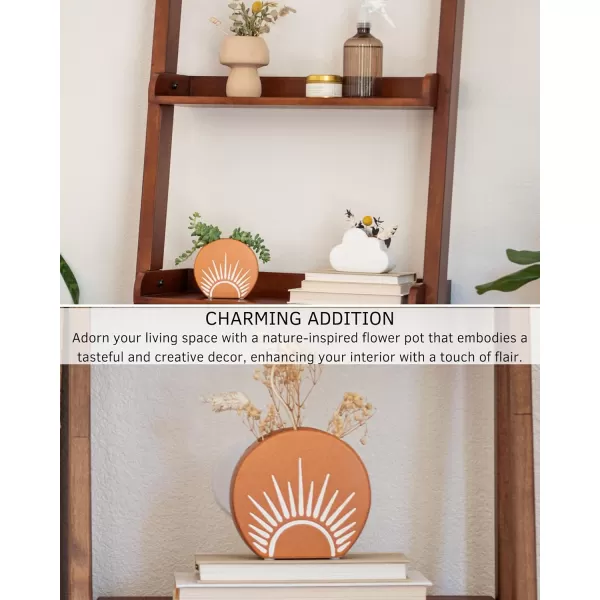 Sun Decor Vase Handmade Design Terracotta Speckled Ceramic Planter w Drainage Hole Minimalist Modern Cute Vintage Aesthetic Small Flower Vases Centerpieces Unique Indoor Plant Pot Boho Chic RusticSun Vase Speckled Terracotta