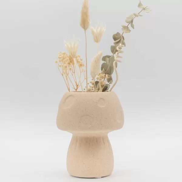 BASE ROOTS Mushroom Planter Speckled White IndoorOutdoor Holds Small PlantsTextured Sand