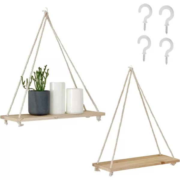 Hanging Shelves for Wall Set of 2 w Hooks Floating Shelves Macrame Rope Triangle Shelf Natural Light Reclaimed Wood Farmhouse Rustic Modern Plant Aesthetic Boho Dorm Living Room Bedroom Decor