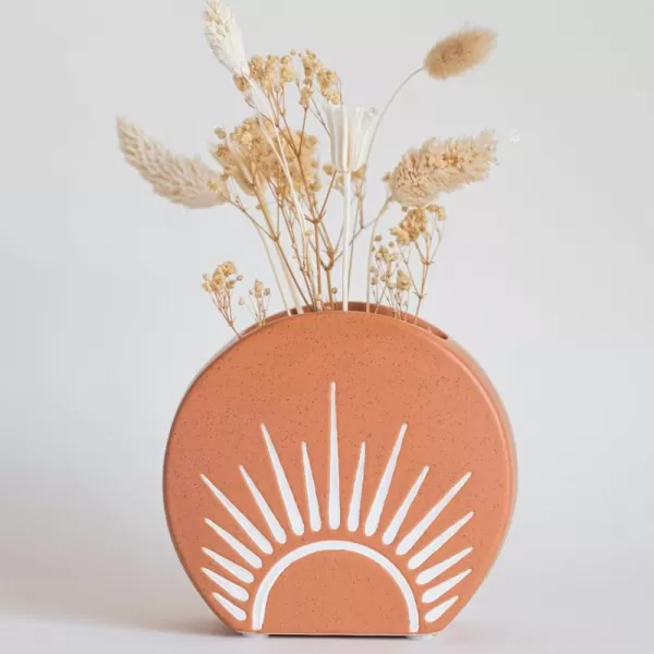 Sun Decor Vase Handmade Design Terracotta Speckled Ceramic Planter w Drainage Hole Minimalist Modern Cute Vintage Aesthetic Small Flower Vases Centerpieces Unique Indoor Plant Pot Boho Chic RusticSun Vase Speckled Terracotta