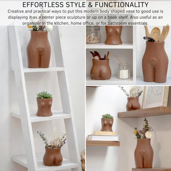 BASE ROOTS Ceramic Walnut Brown Bottom Butt Vase 43 in 2 per package