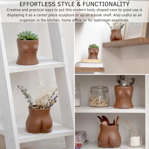 Body Vase Female Form Boob Planter Flower Vase wDrainage Plug Speckled Matte Nude Ceramic Feminine Women Sculpture Breast Cute Chic Plant Pot Boho Home Decor Desk Small Accent Unique Boob GiftsWalnut Brown Top