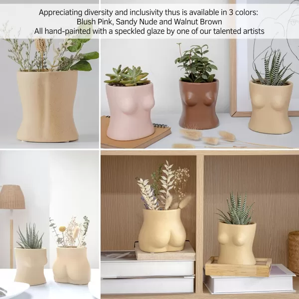 Body Vase Female Form Boob Planter Flower Vase wDrainage Plug Speckled Matte Nude Ceramic Feminine Women Sculpture Breast Cute Chic Plant Pot Boho Home Decor Desk Small Accent Unique Boob GiftsSandy Nude Top
