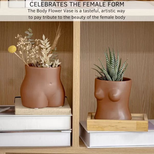 Body Vase Female Form Boob Planter Flower Vase wDrainage Plug Speckled Matte Nude Ceramic Feminine Women Sculpture Breast Cute Chic Plant Pot Boho Home Decor Desk Small Accent Unique Boob GiftsWalnut Brown Top