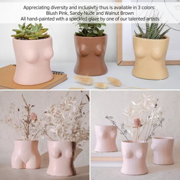 Body Vase Female Form Boob Planter Flower Vase wDrainage Plug Speckled Matte Nude Ceramic Feminine Women Sculpture Breast Cute Chic Plant Pot Boho Home Decor Desk Small Accent Unique Boob GiftsBlush Pink Top
