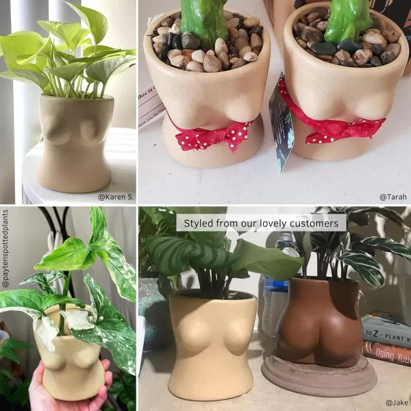 Body Vase Female Form Boob Planter Flower Vase wDrainage Plug Speckled Matte Nude Ceramic Feminine Women Sculpture Breast Cute Chic Plant Pot Boho Home Decor Desk Small Accent Unique Boob GiftsSandy Nude Top