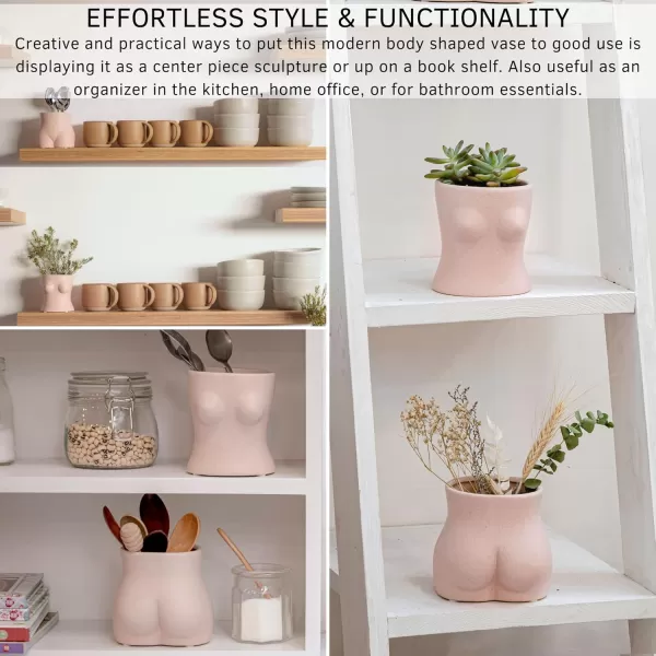 Body Vase Female Form Boob Planter Flower Vase wDrainage Plug Speckled Matte Nude Ceramic Feminine Women Sculpture Breast Cute Chic Plant Pot Boho Home Decor Desk Small Accent Unique Boob GiftsBlush Pink Top