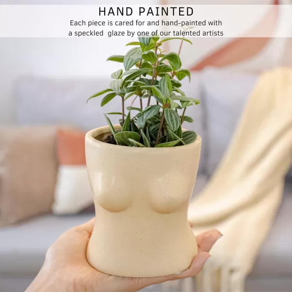 Body Vase Female Form Boob Planter Flower Vase wDrainage Plug Speckled Matte Nude Ceramic Feminine Women Sculpture Breast Cute Chic Plant Pot Boho Home Decor Desk Small Accent Unique Boob GiftsSandy Nude Top