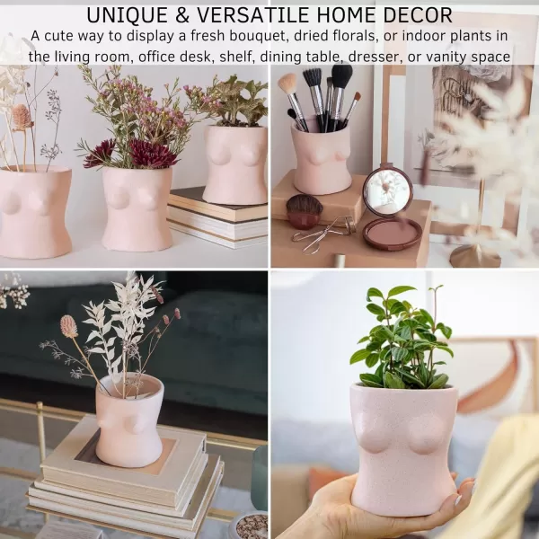 Body Vase Female Form Boob Planter Flower Vase wDrainage Plug Speckled Matte Nude Ceramic Feminine Women Sculpture Breast Cute Chic Plant Pot Boho Home Decor Desk Small Accent Unique Boob GiftsBlush Pink Top