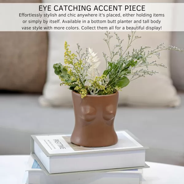 Body Vase Female Form Boob Planter Flower Vase wDrainage Plug Speckled Matte Nude Ceramic Feminine Women Sculpture Breast Cute Chic Plant Pot Boho Home Decor Desk Small Accent Unique Boob GiftsWalnut Brown Top