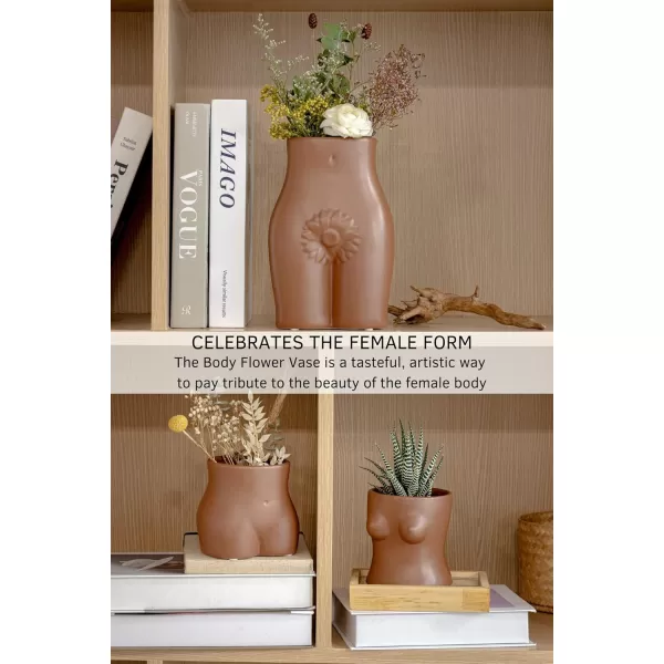Body Vase Female Form Butt Planter Booty Vases for Flowers Boob Planter Bust Flower Vases wDrainage Hole Speckled Matte Brown Ceramic Cheeky Cute Small Indoor Plant Pot Modern Boho Room Decor