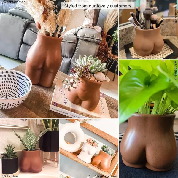 Body Vase Female Form Butt Planter Booty Vases for Flowers wDrainage Speckled Matte Finish Ceramic Cheeky Plant Pot Modern Boho Room Decor Cute Small Chic Succulents Woman Lady Shaped Sculpture