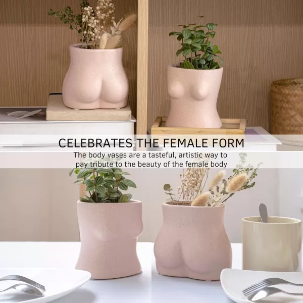 Body Vase Female Form Planter Booty Vases for Flowers wDrainage Speckled Matte Pink Mushroom Decor Vase Textured Sand Handmade Design Ceramic Plant Pot Indoor Plants Modern Boho Cottagecore