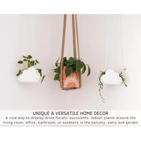 Cloud Decor Planter Indoor Hanging Plant Pot White Ceramic Hanging Pot Adjustable Macrame Rope w Drainage Hole Unique Dreamy Flower Pots Organic Modern Cute Aesthetic Small Ceiling PlanterCloud Matte White