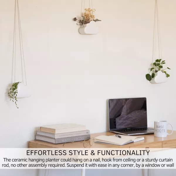 Cloud Decor Planter Indoor Hanging Plant Pot White Ceramic Hanging Pot Adjustable Macrame Rope w Drainage Hole Unique Dreamy Flower Pots Organic Modern Cute Aesthetic Small Ceiling PlanterCloud Matte White