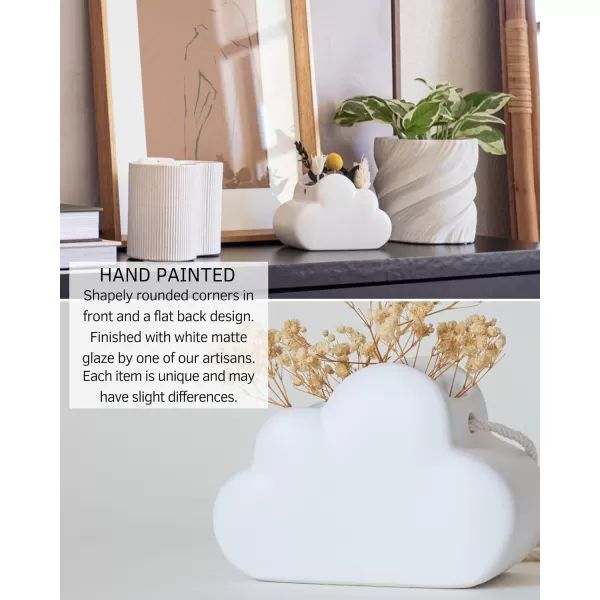 Cloud Decor Planter Indoor Hanging Plant Pot White Ceramic Hanging Pot Adjustable Macrame Rope w Drainage Hole Unique Dreamy Flower Pots Organic Modern Cute Aesthetic Small Ceiling PlanterCloud Matte White