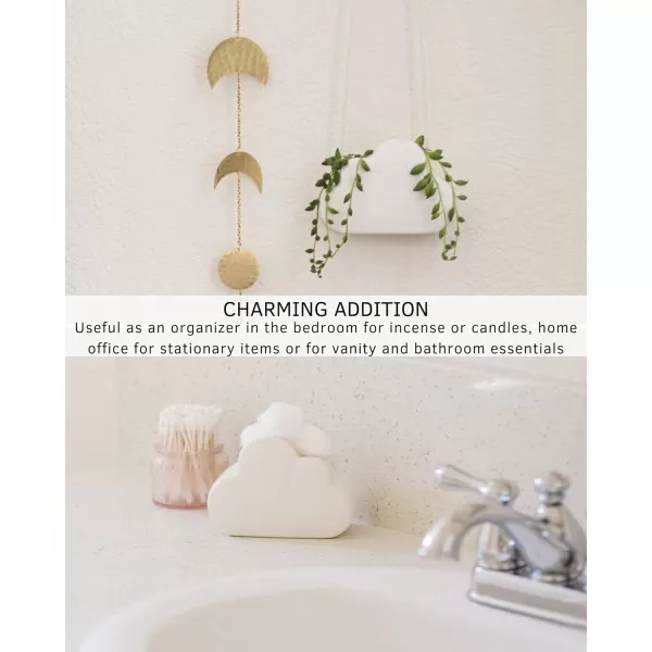 Cloud Decor Planter Indoor Hanging Plant Pot White Ceramic Hanging Pot Adjustable Macrame Rope w Drainage Hole Unique Dreamy Flower Pots Organic Modern Cute Aesthetic Small Ceiling PlanterCloud Matte White