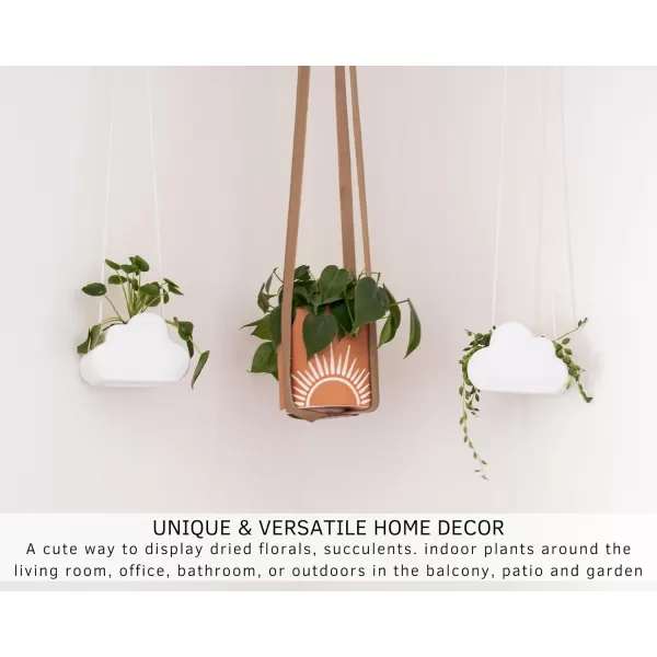 Cloud Indoor Hanging Plant Pot Adjustable Macrame Rope Organic Modern Minimalist Aesthetic Ceramic Vase w Drainage Hole Sun Decor Cylinder Terracotta Planter Unique Vintage Handmade Indoor Decor