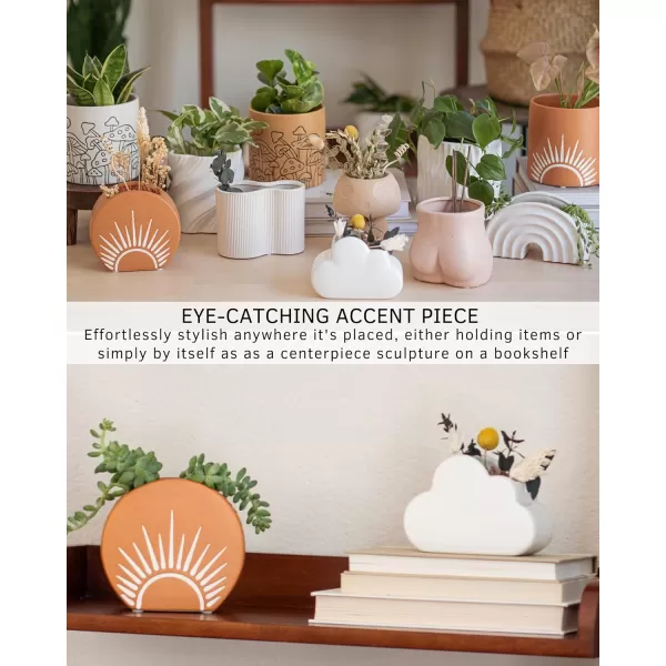 Cloud Indoor Hanging Plant Pot Adjustable Macrame Rope Textured Organic Modern Minimalist Aesthetic Ceramic Vase w Drainage Hole Sun Decor Circle Vase MidCentury Vintage Small Flower Centerpieces