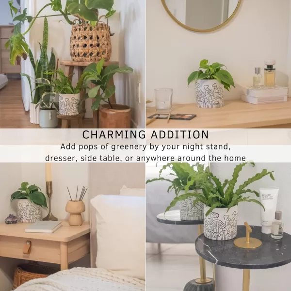 Hanging Shelves for Wall Set of 2 w Hooks Wooden Shelf Macrame Rope Natural Light Reclaimed Wood Mushroom Decor Planter Handmade Design Speckled White Ceramic Unique Retro Plant Pot Indoor Plants