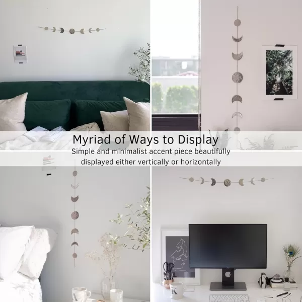 Moon Phase Wall Hanging Handmade Gold Metal Moons Decor 13 Moons 36quot Garland Phases of The Moon Celestial Wall Art Bohemian Gold Room Decor Aesthetic Zen Boho Girl Bedroom Headboard DormSilver Banner
