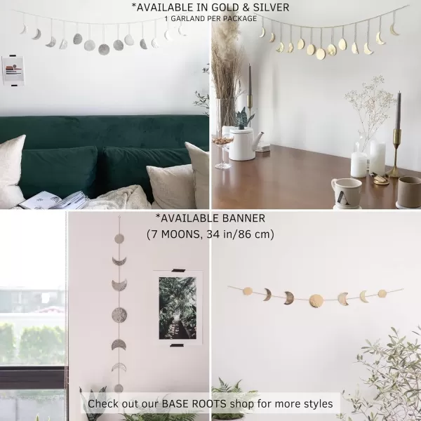 Moon Phase Wall Hanging Handmade Gold Metal Moons Decor 13 Moons 36quot Garland Phases of The Moon Celestial Wall Art Bohemian Gold Room Decor Aesthetic Zen Boho Girl Bedroom Headboard DormSilver Garland