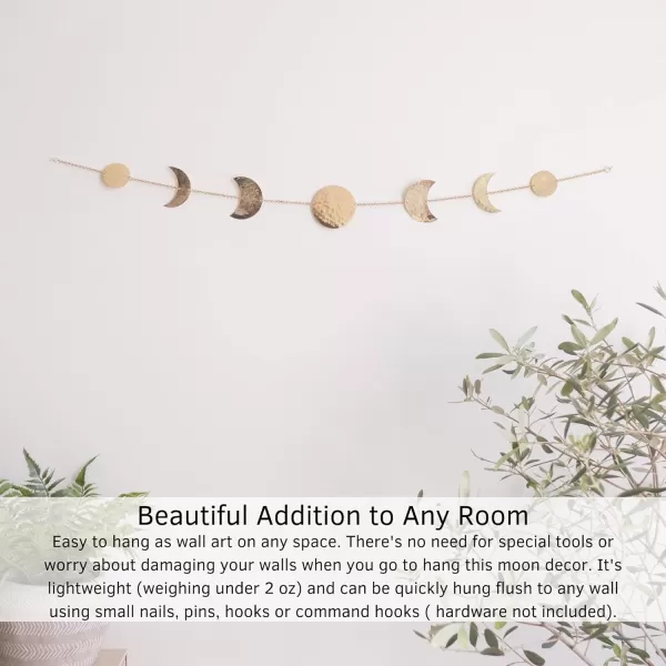 Moon Phase Wall Hanging Handmade Gold Metal Moons Decor 13 Moons 36quot Garland Phases of The Moon Celestial Wall Art Bohemian Gold Room Decor Aesthetic Zen Boho Girl Bedroom Headboard DormGold Banner
