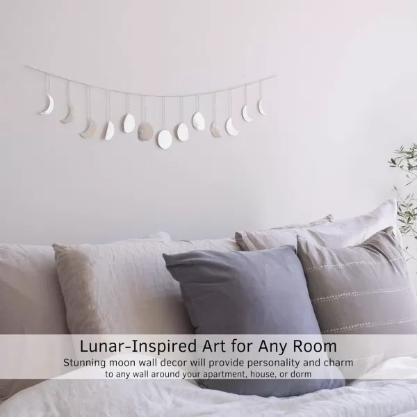 Moon Phase Wall Hanging Handmade Gold Metal Moons Decor 13 Moons 36quot Garland Phases of The Moon Celestial Wall Art Bohemian Gold Room Decor Aesthetic Zen Boho Girl Bedroom Headboard DormSilver Garland