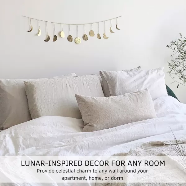 Moon Phase Wall Hanging Handmade Hammered Gold Metal 13 Moons 36quot Garland Phases of the Moon Mushroom Decor Vase Textured Sand Handmade Design Ceramic Plant Pot Indoor Plant Modern Boho Cottagecore