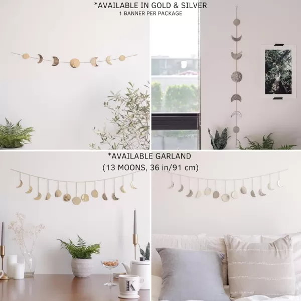 Moon Phase Wall Hanging Handmade Hammered Gold Metal 7 Moons 34quot Banner Phases of the Moon Mushroom Decor Planter Handmade Design Terracotta Ceramic Unique Retro Plant Pot Modern Boho Cottagecore