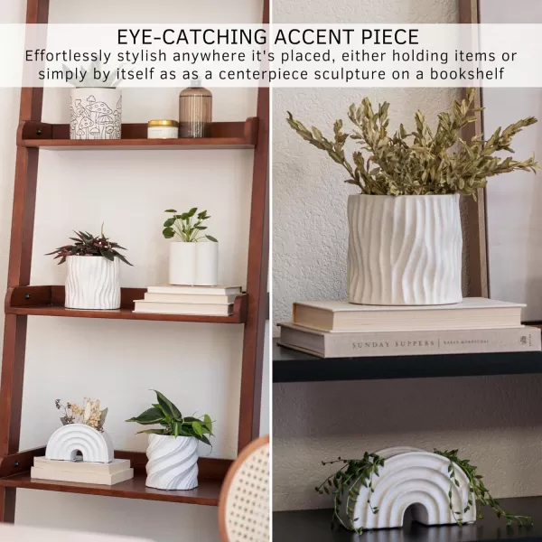 Rainbow Arched Planter White Vase Speckled Ceramic wDrainage Hole Textured Ribbed Arch Organic Modern Aesthetic Small Flower Vases for Centerpieces Unique Indoor Plant Pot Boho Living Room DcorRainbow Speckled White
