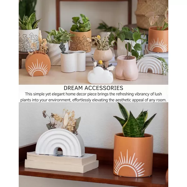 Rainbow Arched Planter White Vase Speckled Ceramic wDrainage Hole Textured Ribbed Arch Organic Modern Aesthetic Small Flower Vases for Centerpieces Unique Indoor Plant Pot Boho Living Room DcorRainbow Speckled White