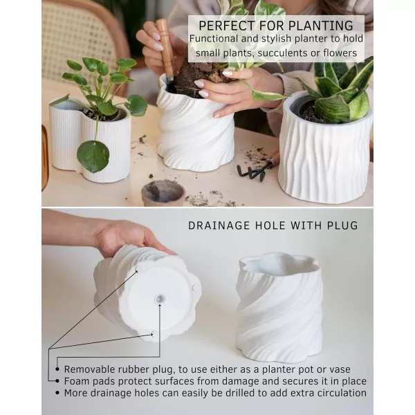 Spiral Planter Swirl Speckled Matte Small Indoor Plant Pot Mid Century Modern Centerpieces wDrainage Hole Wavy Planter White Ceramic Minimalist Aesthetic Unique Boho Retro Home Dcor