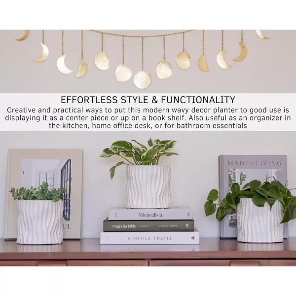 Spiral Planter Swirl Twist Speckled Matte White Ceramic w Drainage Hole Unique Small Indoor Plant Pot Mid Century Modern Minimalist Cute Vintage Aesthetic Centerpieces Flower Boho Living Room DecorWavy Speckled White