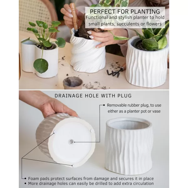 Spiral Planter Swirl Twist Speckled Matte White Ceramic w Drainage Hole Unique Small Indoor Plant Pot Mid Century Modern Minimalist Cute Vintage Aesthetic Centerpieces Flower Boho Living Room DecorWavy Speckled White
