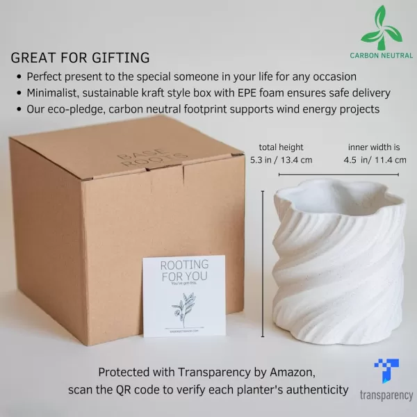 Spiral Planter Swirl Twist Speckled Matte White Ceramic w Drainage Hole Unique Small Indoor Plant Pot Mid Century Modern Minimalist Cute Vintage Aesthetic Centerpieces Flower Boho Living Room DecorSpiral Speckled White