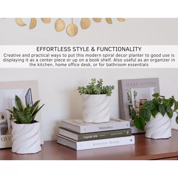 Spiral Planter Swirl Twist Speckled Matte White Ceramic w Drainage Hole Unique Small Indoor Plant Pot Mid Century Modern Minimalist Cute Vintage Aesthetic Centerpieces Flower Boho Living Room DecorSpiral Speckled White