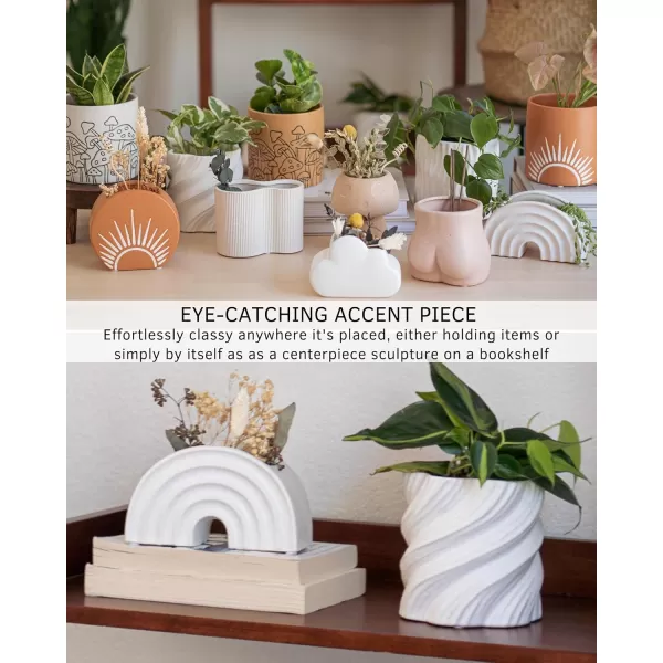 Spiral Planter Swirl Twist Speckled Matte White Ceramic w Drainage Hole Unique Small Indoor Plant Pot Mid Century Modern Minimalist Cute Vintage Aesthetic Centerpieces Flower Boho Living Room DecorSpiral Speckled White