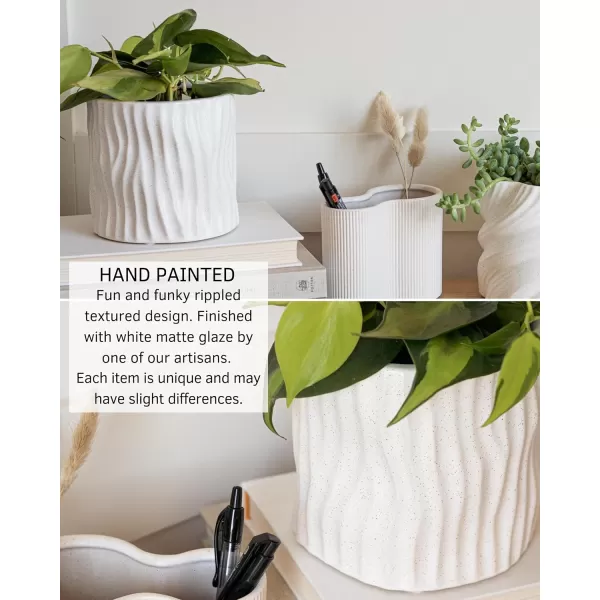 Wavy Planter Speckled Matte White Ceramic w Drainage Hole Indoor Plant Pot Modern Mid Century Cute Vintage Minimalist Aesthetic Centerpieces Small Flowers Unique Boho Funky Rustic Retro Home DcorWavy Speckled White