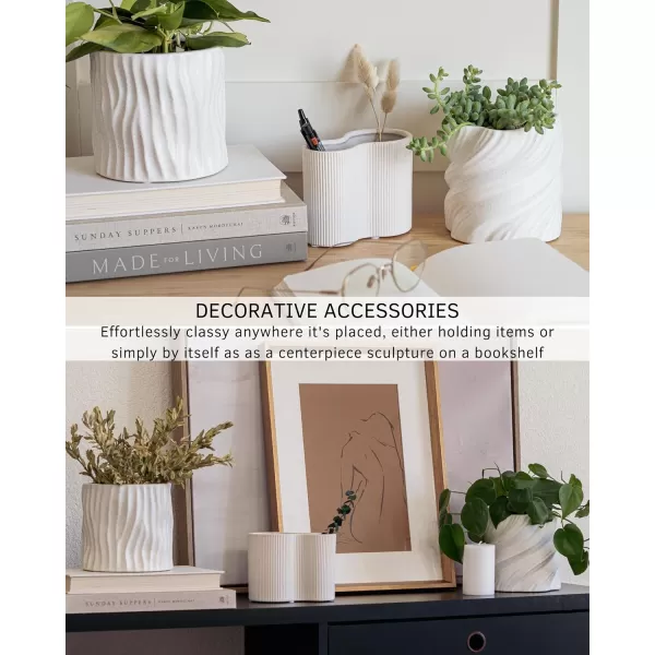 Wavy Planter Speckled Matte White Ceramic w Drainage Hole Indoor Plant Pot Modern Mid Century Cute Vintage Minimalist Aesthetic Centerpieces Small Flowers Unique Boho Funky Rustic Retro Home DcorSpiral Speckled White