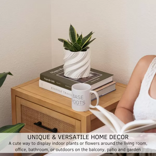 Wavy Planter Speckled Matte White Ceramic w Drainage Hole Indoor Plant Pot Modern Mid Century Cute Vintage Minimalist Aesthetic Centerpieces Small Flowers Unique Boho Funky Rustic Retro Home DcorSpiral Speckled White
