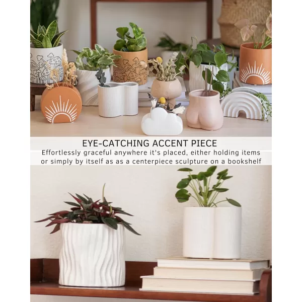 Wavy Planter Speckled Matte White Ceramic w Drainage Hole Indoor Plant Pot Modern Mid Century Cute Vintage Minimalist Aesthetic Centerpieces Small Flowers Unique Boho Funky Rustic Retro Home DcorWavy Speckled White