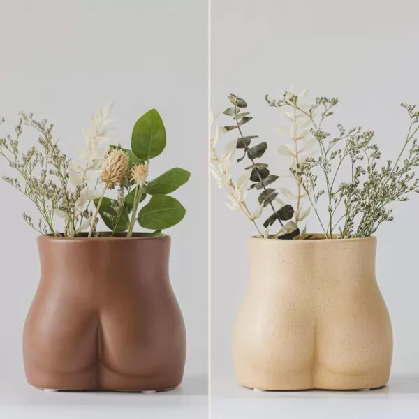 BASE ROOTS Ceramic Walnut Brown Bottom Butt Vase 43 in 2 per package